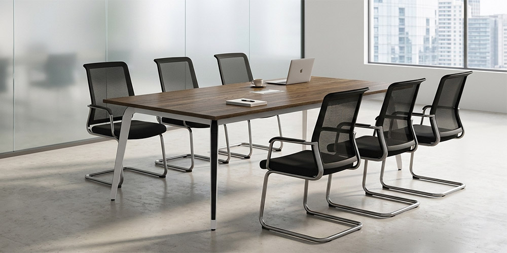 Bàn họp chân sắt mặt gỗ