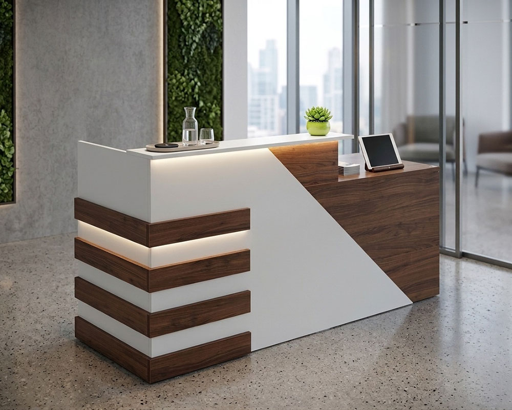 phối cảnh bàn quầy lễ tân BQ103