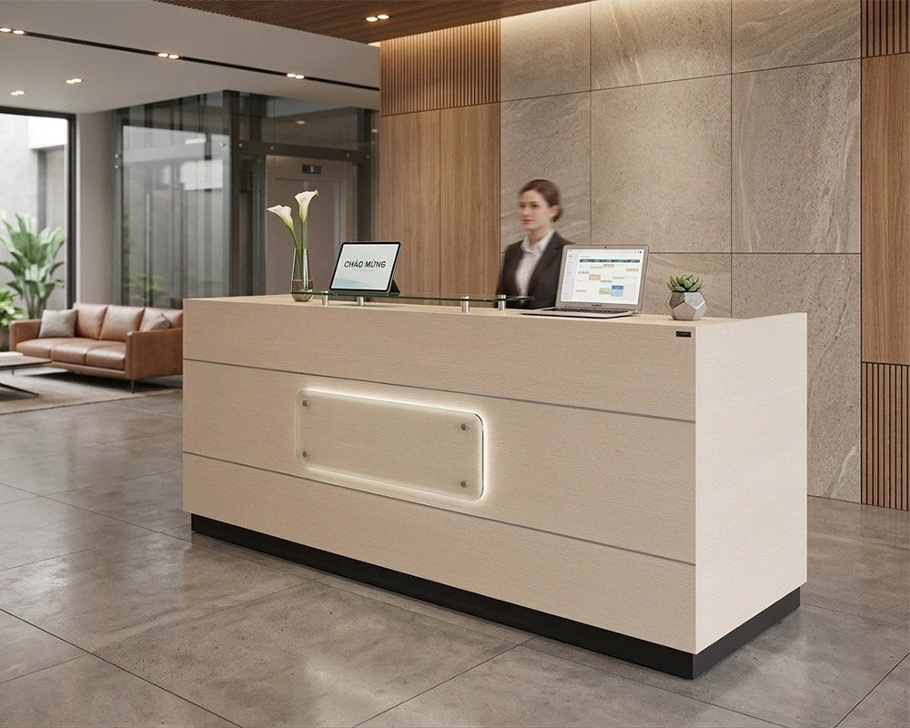 phối cảnh bàn quầy tiếp tân BQ102
