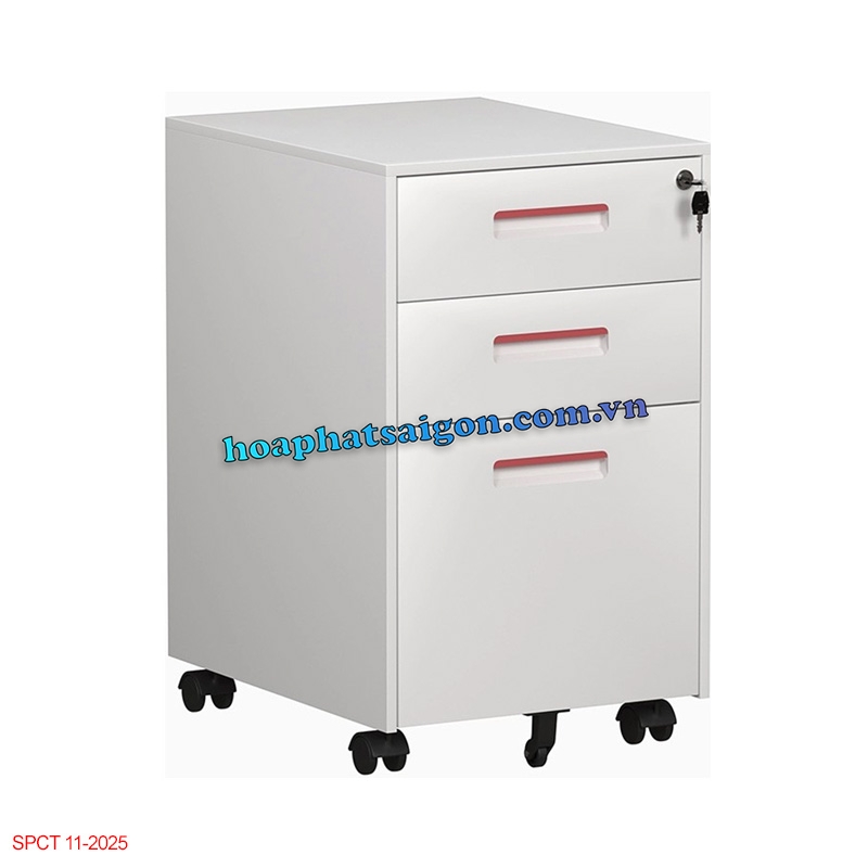 hoc-hs1d Hộc sắt di động màu trắng 3 ngăn kéo HS1D