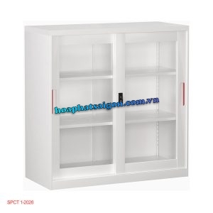 Tủ sắt thấp màu trắng cánh kính lùa TU88GD