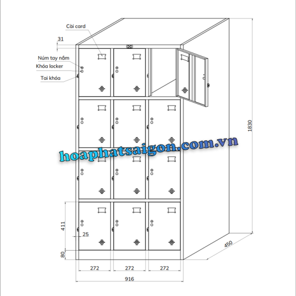 bản vẽ thiết kế tủ locker TU984-3K