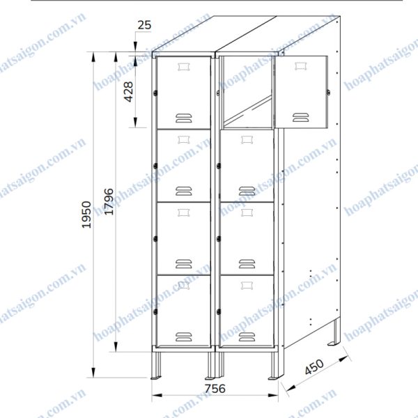 bản vẽ kỹ thuật tủ locker TU994-2K