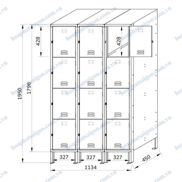 bản vẽ kỹ thuật tủ locker TU994-3K